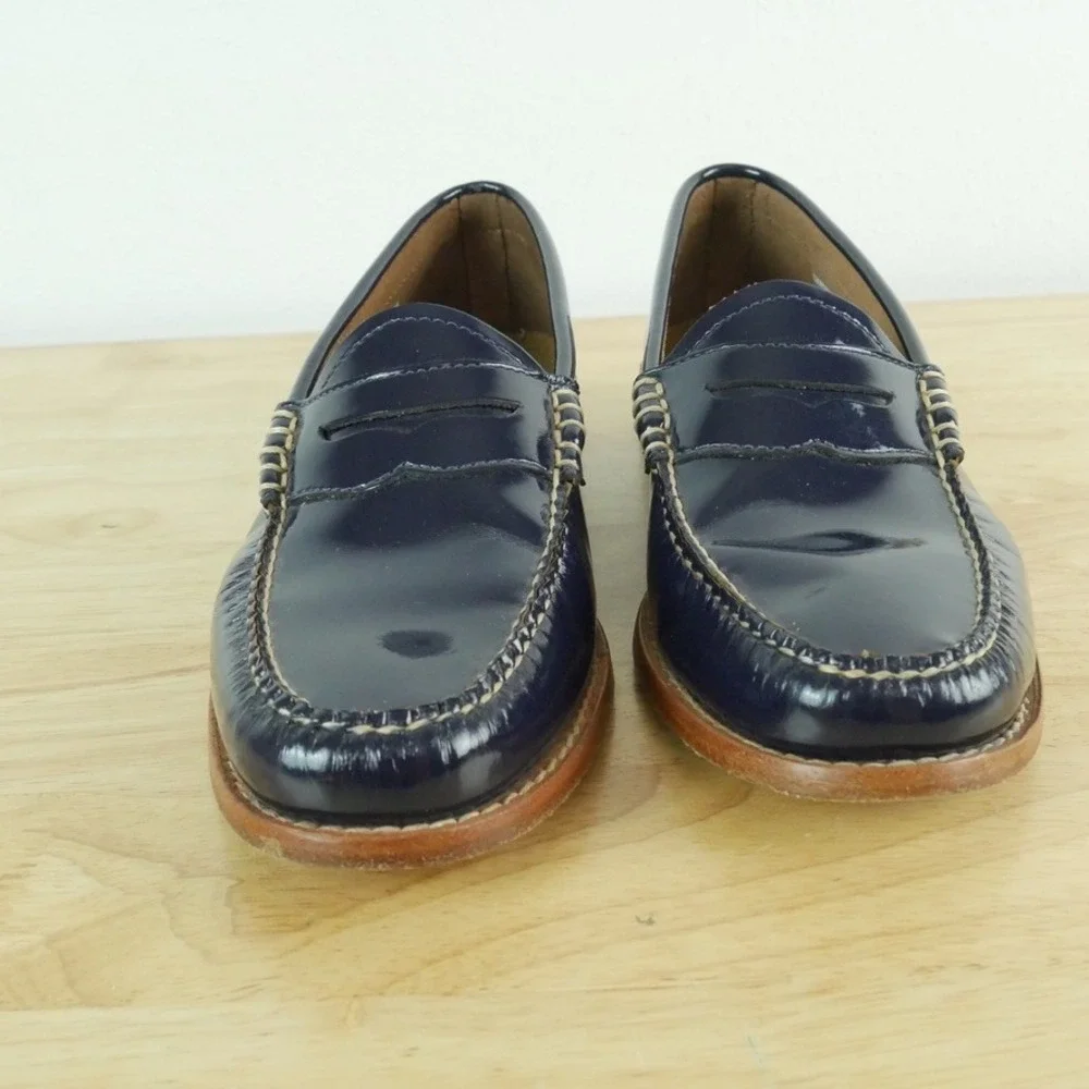 Bass Weejuns Whitney Penny Loafers Navy Blue Patent Leather 8 Preppy Heritage